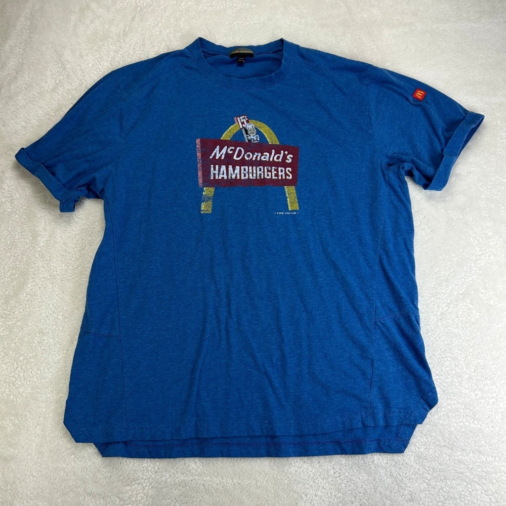 VTG McDonald's Hamburgers First Edition T-Shirt Mens XL-R Blue Retro Graphic